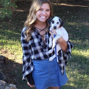 Plaid Lace Up Flounce Sleeve Shirt